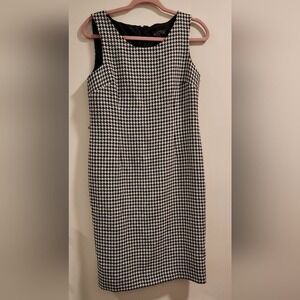 Kasper Dress Women Black White Houndstooth Sheath Sleeveless Mini Office Work